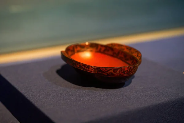 Ancient Chinese Red Lacquer Vessel Bowl Cultural Relics Close — Stock Photo, Image