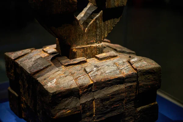 Primer Plano Escultura Tradicional Tallada Madera Vieja Antigua China — Foto de Stock