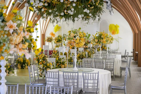 Exquisite decoration and beautiful flowers at the wedding venue