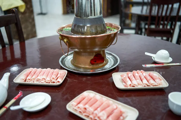 Traditional Delicious Old Beijing Copper Pot Mutton — Stock Photo, Image