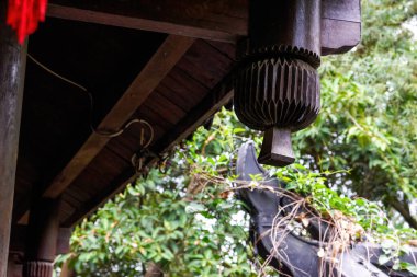 Close-up of palace lanterns hanging on traditional Chinese style ancient buildings