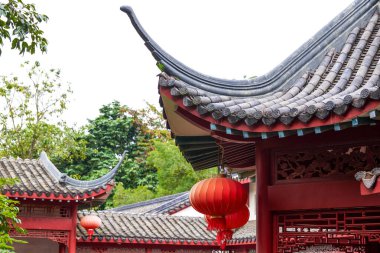 Ancient wooden structure buildings in traditional Chinese gardens