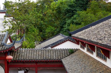 Ancient wooden structure buildings in traditional Chinese gardens