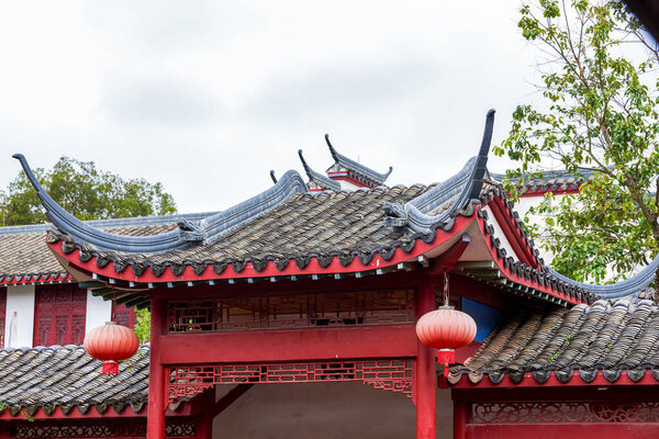 Ancient wooden structure buildings in traditional Chinese gardens