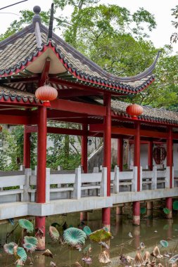 Chinese traditional classical lotus pond garden and architectural landscape
