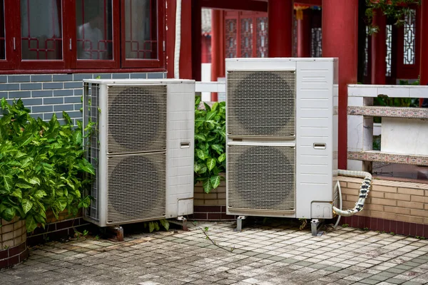 Close up of outdoor unit of commercial high power air conditioner