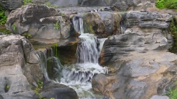 Large Scale Rockery Flowing Water Landscape Garden — Stockvideo