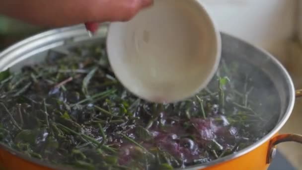 中国清明节传统食品五色糯米的制作方法 — 图库视频影像