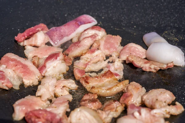 Pan Fried Pork Belly Picnic Camp — Stock Photo, Image