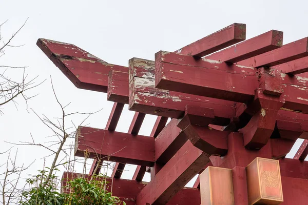 Estructura Del Techo Madera Mortaja Espiga Arquitectura Tradicional China — Foto de Stock