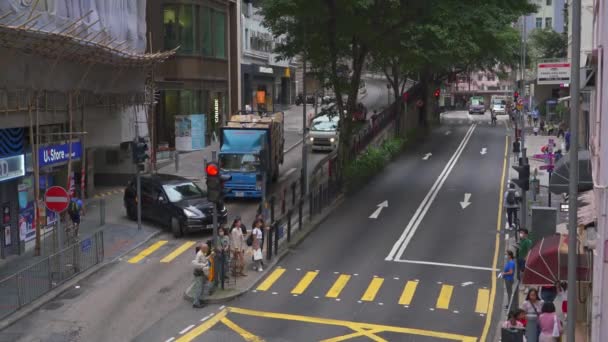 Gatuväg Och Gågata Stadsbild Centrala Hongkong — Stockvideo