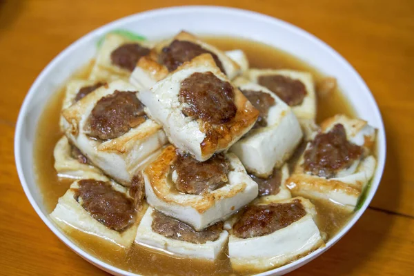 Deilig Kinesisk Hjemmelagd Matlaging Stekt Tofu Fylt Kjøtt – stockfoto