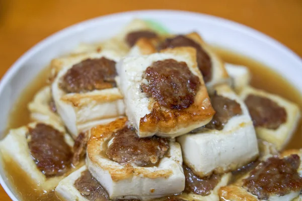 Una Deliziosa Cucina Casalinga Cinese Tofu Fritto Carne Ripiena — Foto Stock