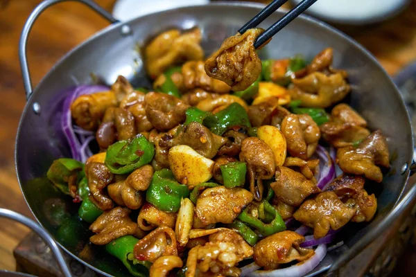 Spicy Delicious Hunan Cuisine Deep Fried Fat Intestines — Stock Photo, Image