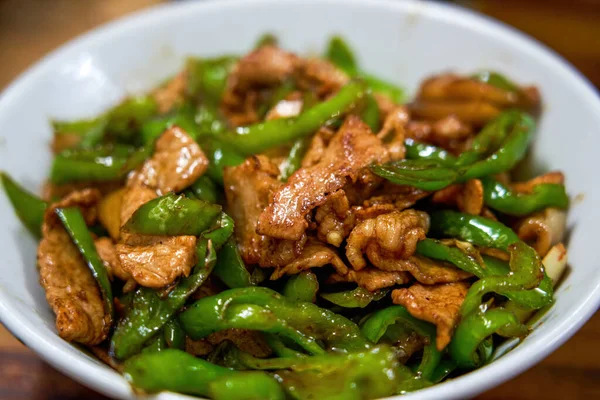 Pikantne Pyszne Dania Kuchni Hunan Smażona Wieprzowina Chili — Zdjęcie stockowe
