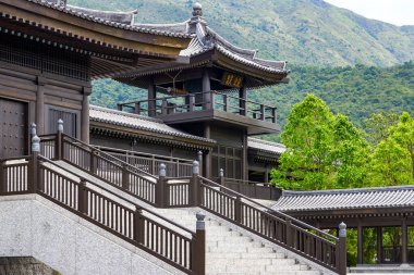 Hong Kong 'daki Tsz Shan Tapınağı' nın ahşap yapısı Japon tarzı Tang tarzı mimari tapınağı.