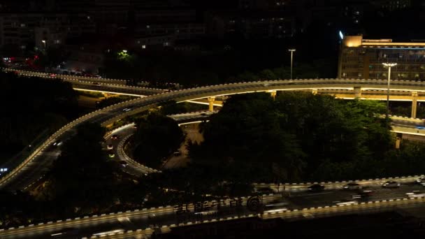 Zeitraffer Fotografie Des Nächtlichen Verkehrsflusses Der Qingzhu Überführung Nanning Guangxi — Stockvideo