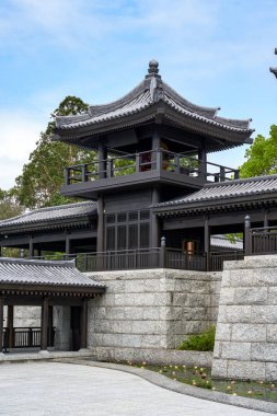 Hong Kong 'daki Tsz Shan Tapınağı' nın ahşap yapısı Japon tarzı Tang tarzı mimari tapınağı.