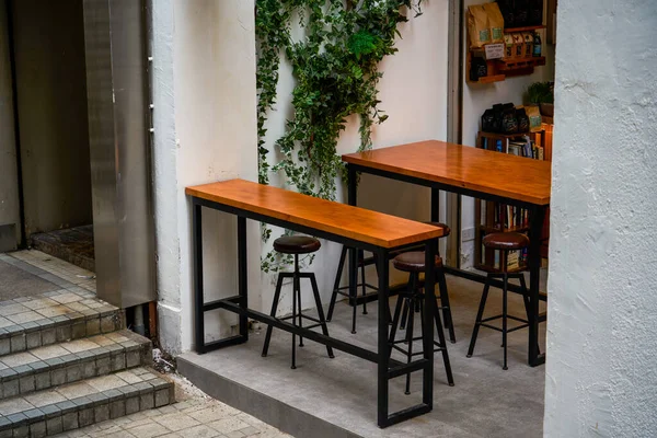 Meja Makan Santai Dan Kursi Duduk Sebuah Bar Central Hong — Stok Foto