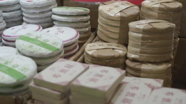 Olika Värdefulla Teer Kinesisk Stil Visas Tea Expo Hlg Videofilmer — Stockvideo