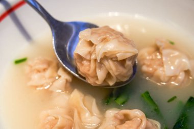 Lezzetli Kanton usulü karides wontonları yakın plan.