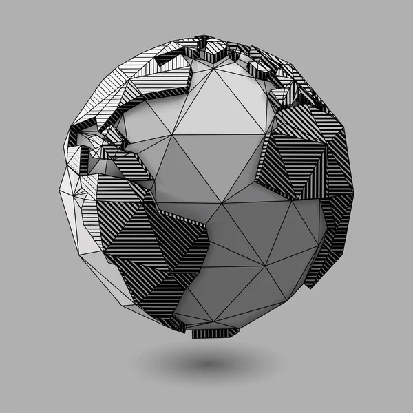 Vector Lage Poly Stijl Lijn Kunst Aarde Globe Ontwerp Driedimensionale — Stockvector
