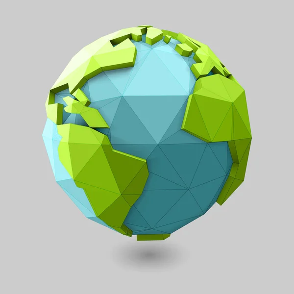 低矮的多型地球仪 世界上的图解与绿色多边形几何地图的土地 矢量3D多边形行星图标设计 — 图库矢量图片