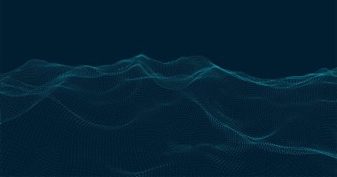 Soyut vektör parçacık dalgaları. Dalgalı desenler oluşturan dalgalı noktalar. Fütürist tasarımlar için zarif teknoloji arka planı.