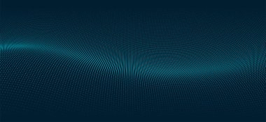 Soyut vektör nokta dalga koyu arkaplan. Pürüzsüz parçacık dalgasıyla planlanmış gelecek konsept konsepti.