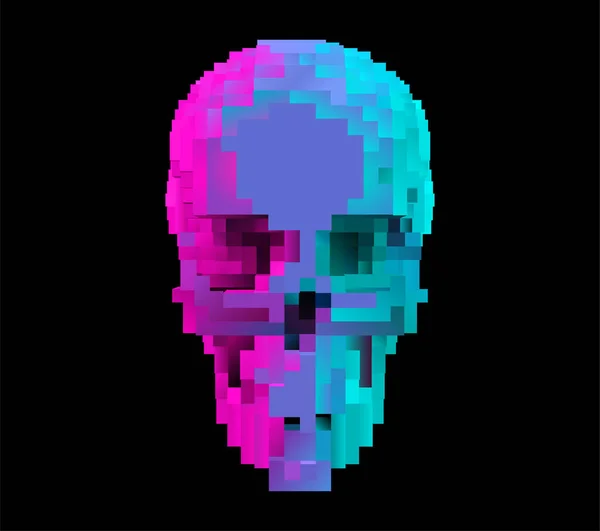 Vetor Futurista Crânio Pixel Símbolo Estilo Vídeo Game Retrô Iluminado — Vetor de Stock