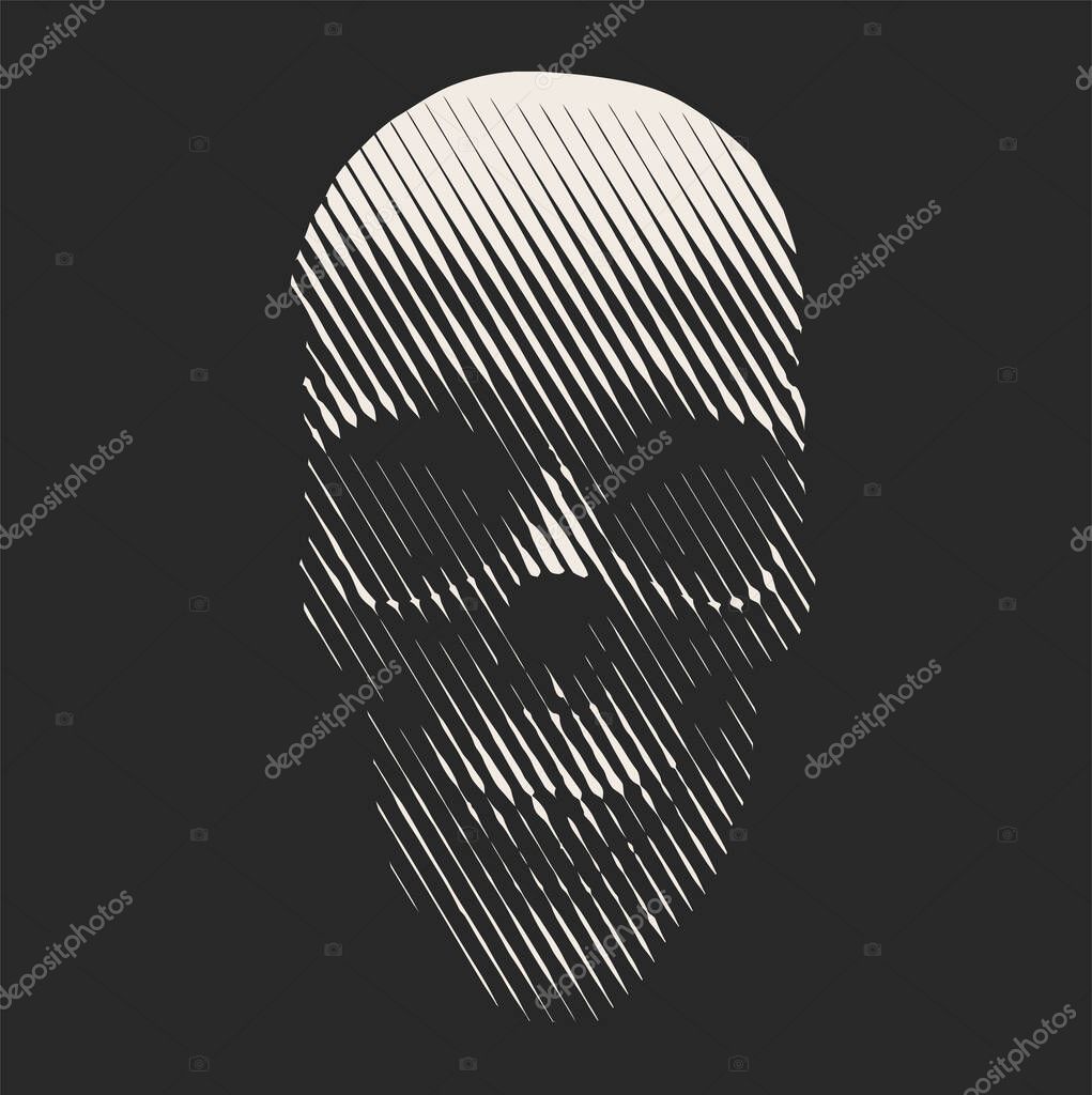 Vector skull line art. Human skull artistic illustration made by diagonal lines.