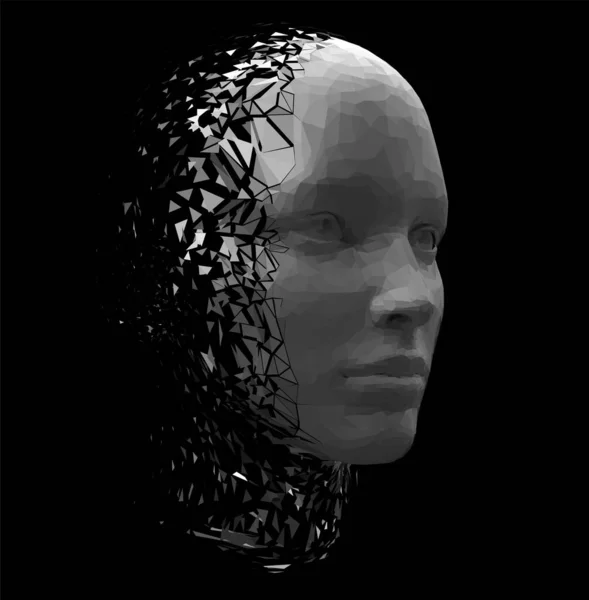 Wektorowa Wielokątna Ilustracja Humanoidalnej Głowy Dziewczyny Robota Rozpada Się Sztuczna — Wektor stockowy