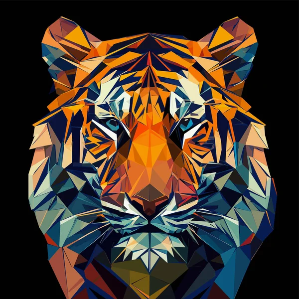 Vektor Polygonal Tiger Illustration Låg Poly Stil Tigerhuvud Gjort Färg — Stock vektor