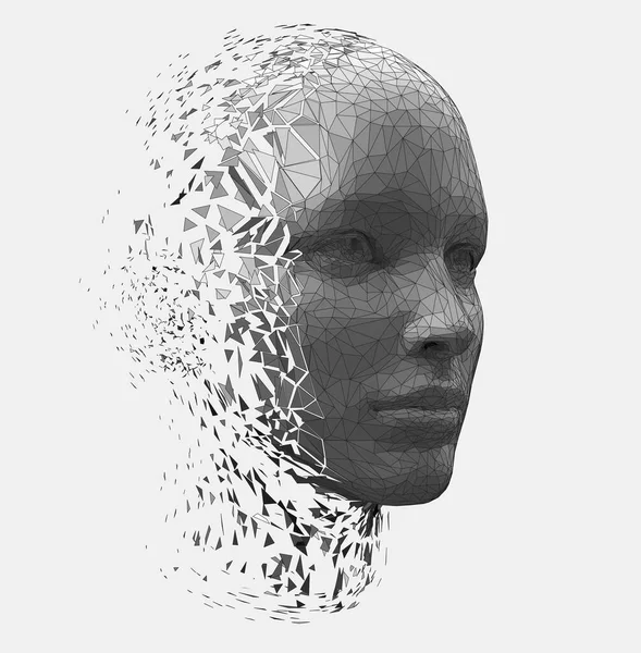 Wektorowa Wielokątna Ilustracja Humanoidalnej Głowy Robota Rozpada Się Sztuczna Inteligencja — Wektor stockowy