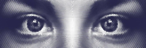 Векторна Напівтонова Ілюстрація Жіночого Ока Фронтальний Крупним Планом Вид Очей — стоковий вектор