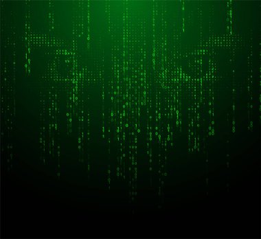 Matrix 'teki vektör yeşil kod yağmuru fütüristik tarzda ilham verdi. Parlayan ikili karakterlere sahip yüksek teknoloji arkaplanı