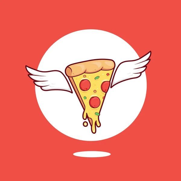 Schmelzende Mozzarella Käse Pizza Scheibe Mit Flügel Illustration Logo Symbol — Stockvektor