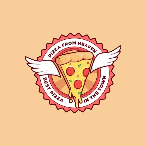 天使芝士披萨配翼融化图解标识徽章 — 图库矢量图片