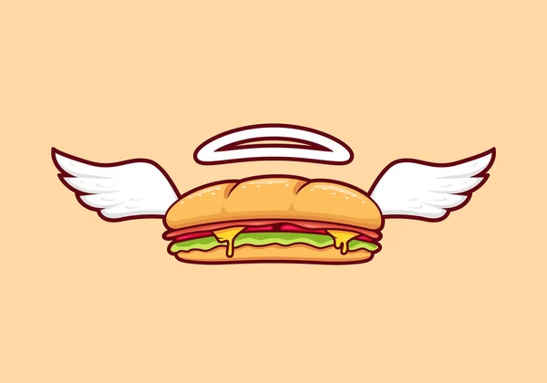 Boot Brot Baguette Sandwich Mit Flügel Fliegen Engel Baguette Sandwich — Stockvektor
