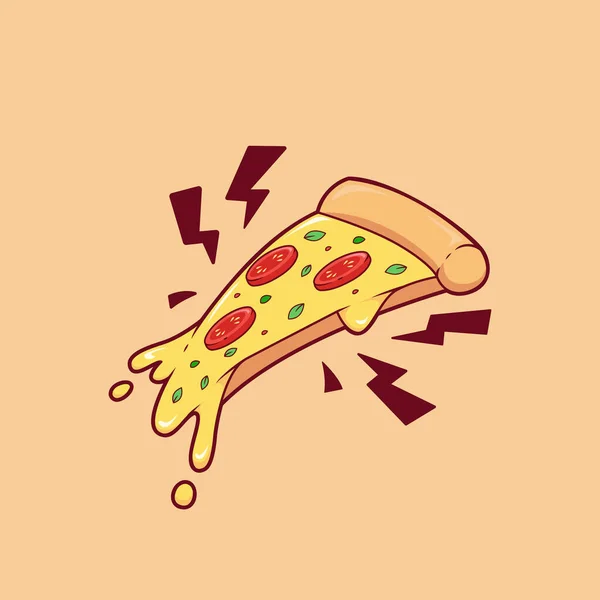 Derretimiento Eléctrico Pizza Queso Rebanada Ilustración Vector Con Tomate Hoja — Archivo Imágenes Vectoriales