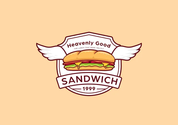 Baguette Boot Sandwich Mit Flügel Logo Symbol Emblem Vorlage — Stockvektor