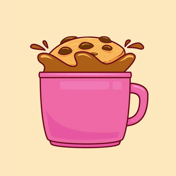 チョコチップクッキーコーヒーカップマグカップイラストベクトル漫画風 — ストックベクタ