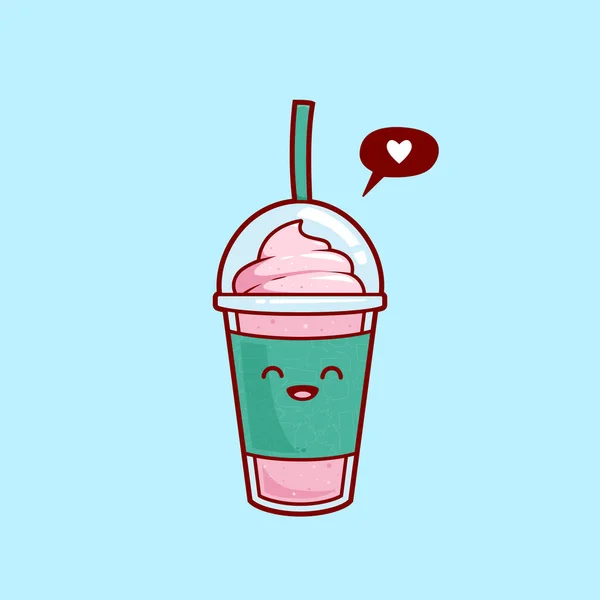快乐草莓奶昔果汁加冰激淋配图矢量卡通人物 — 图库矢量图片