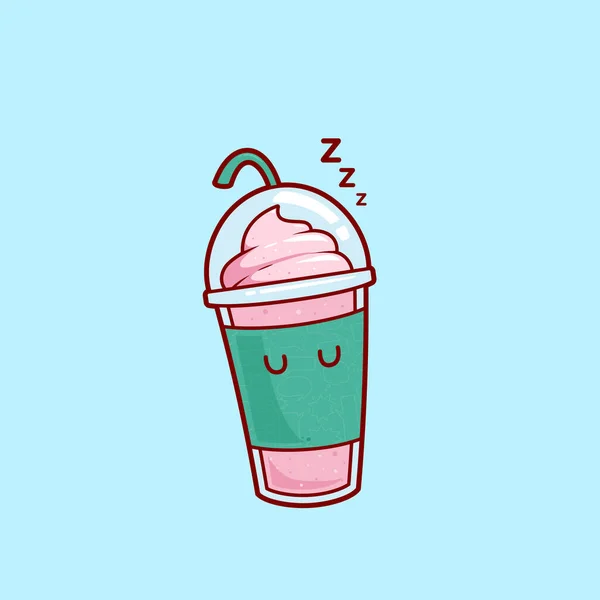 Smoothies Fraise Endormis Jus Milkshake Avec Crème Glacée Garniture Illustration — Image vectorielle