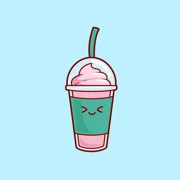 草莓软糖奶昔果汁加冰激淋配图矢量卡通人物 — 图库矢量图片