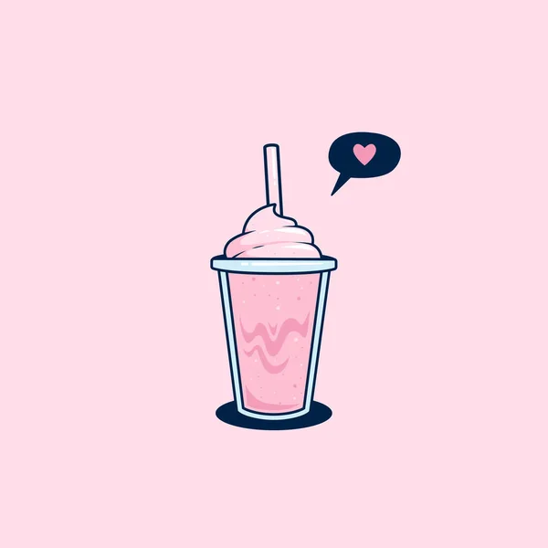 Milkshake Fraise Avec Garniture Crème Glacée Fouettée Dans Une Tasse — Image vectorielle