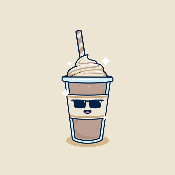 Cool Swag Sunglasses Chocolate Milkshake Takeaway Cup Whip Cream Topping — Stock Vector