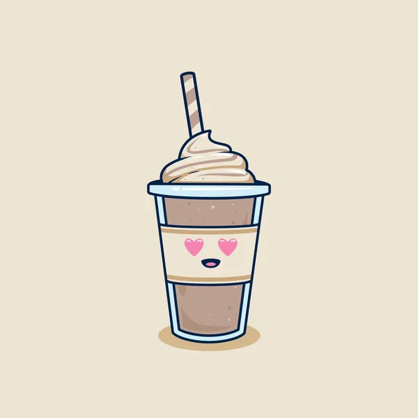Love Eyes Chocolate Milkshake Takeaway Cup Whip Cream Topping Illustration — Stock Vector