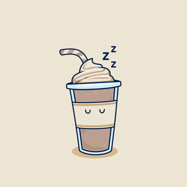 Sova Choklad Milkshake Takeaway Cup Med Grädde Topping Illustration Somna — Stock vektor