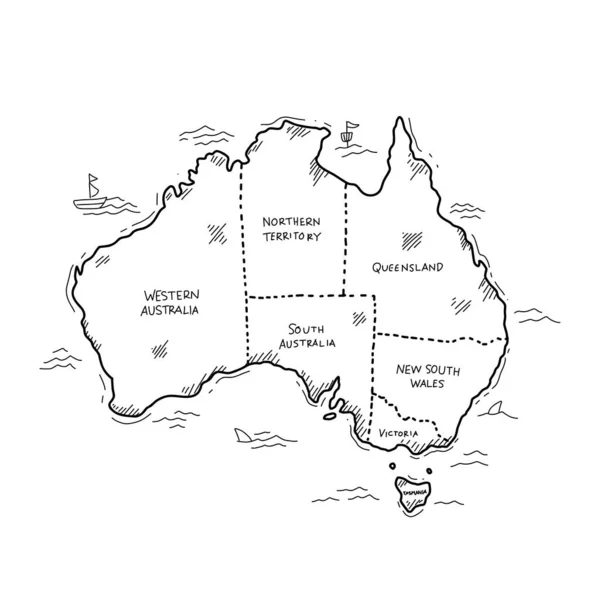 Doodle Strony Rysunek Aussie Australia Zarys Ilustracja — Wektor stockowy